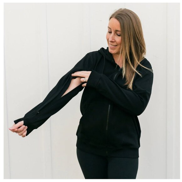 BeWell IV Zip Hoodie Sweatshirt Zip Sleeves IV Access (Black) - Picture 2 of 16